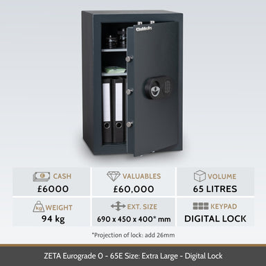 key features of a Chubbsafes ZETA Eurograde 0 Safe 65E Size Extra Large DIGITAL LOCK