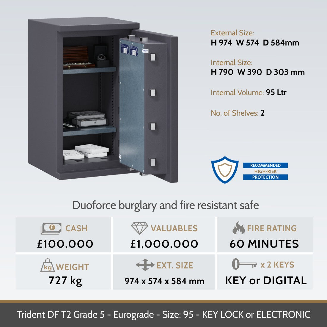 Chubbsafes, Trident DF T2 Eurograde 5 Safe – Size: 95K – KEY LOCK