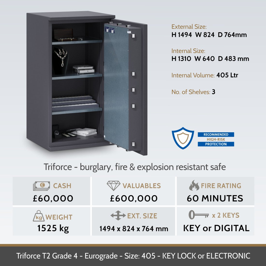 Chubbsafes, Triforce Eurograde 4 Safe – Size: 405K – KEY LOCK