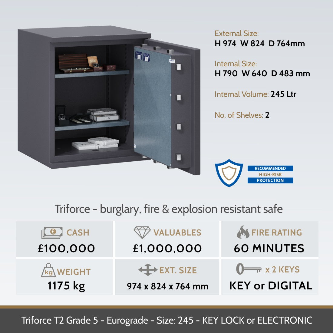 Chubbsafes, Triforce Eurograde 5 Safe – Size: 245K – KEY LOCK