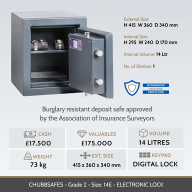 Chubbsafes Grade 2 14E safe image and dimensions table