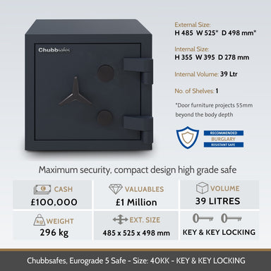 Chubbsafes Grade 5 40KK with dimensions table.