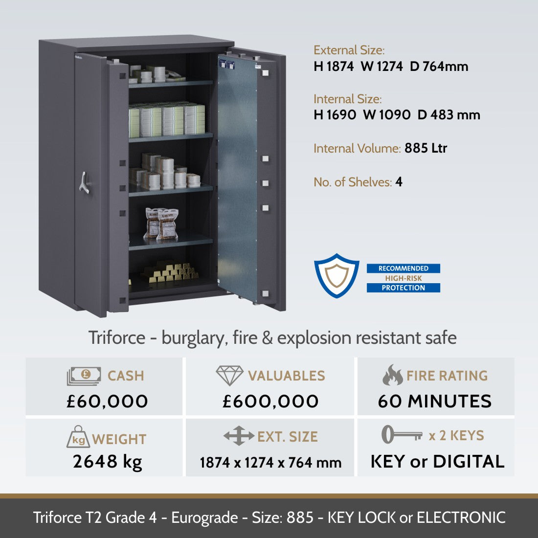 Chubbsafes, Triforce Eurograde 4 Safe – Size: 885K – KEY LOCK