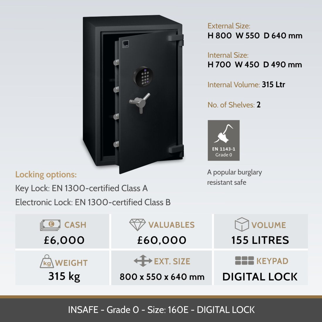 Insafe, Britannia Eurograde 0 Safe – Size: 160E – DIGITAL LOCK
