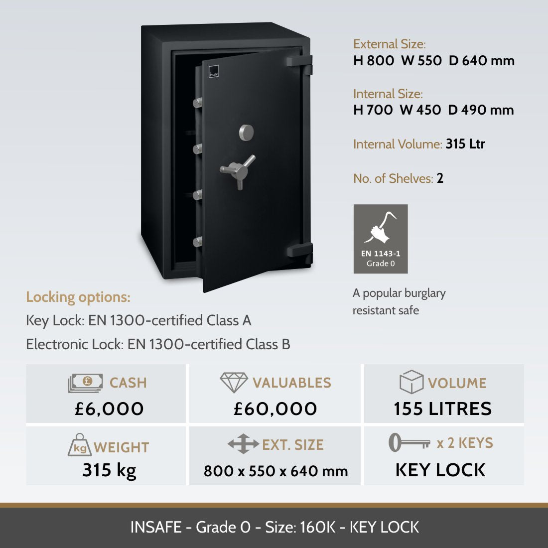Insafe, Britannia Eurograde 0 Safe – Size: 160K – KEY LOCK