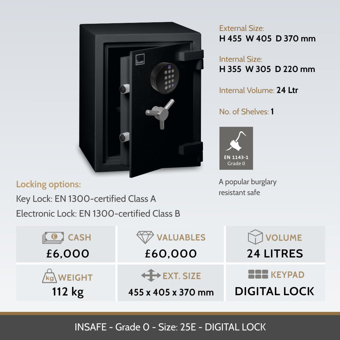 Insafe, Britannia Eurograde 0 Safe – Size: 25E – DIGITAL LOCK