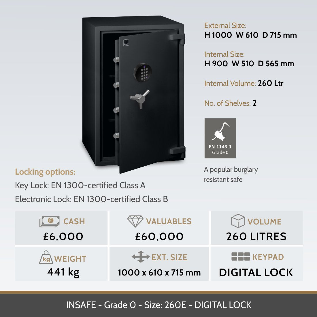Insafe, Britannia Eurograde 0 Safe – Size: 260E – DIGITAL LOCK
