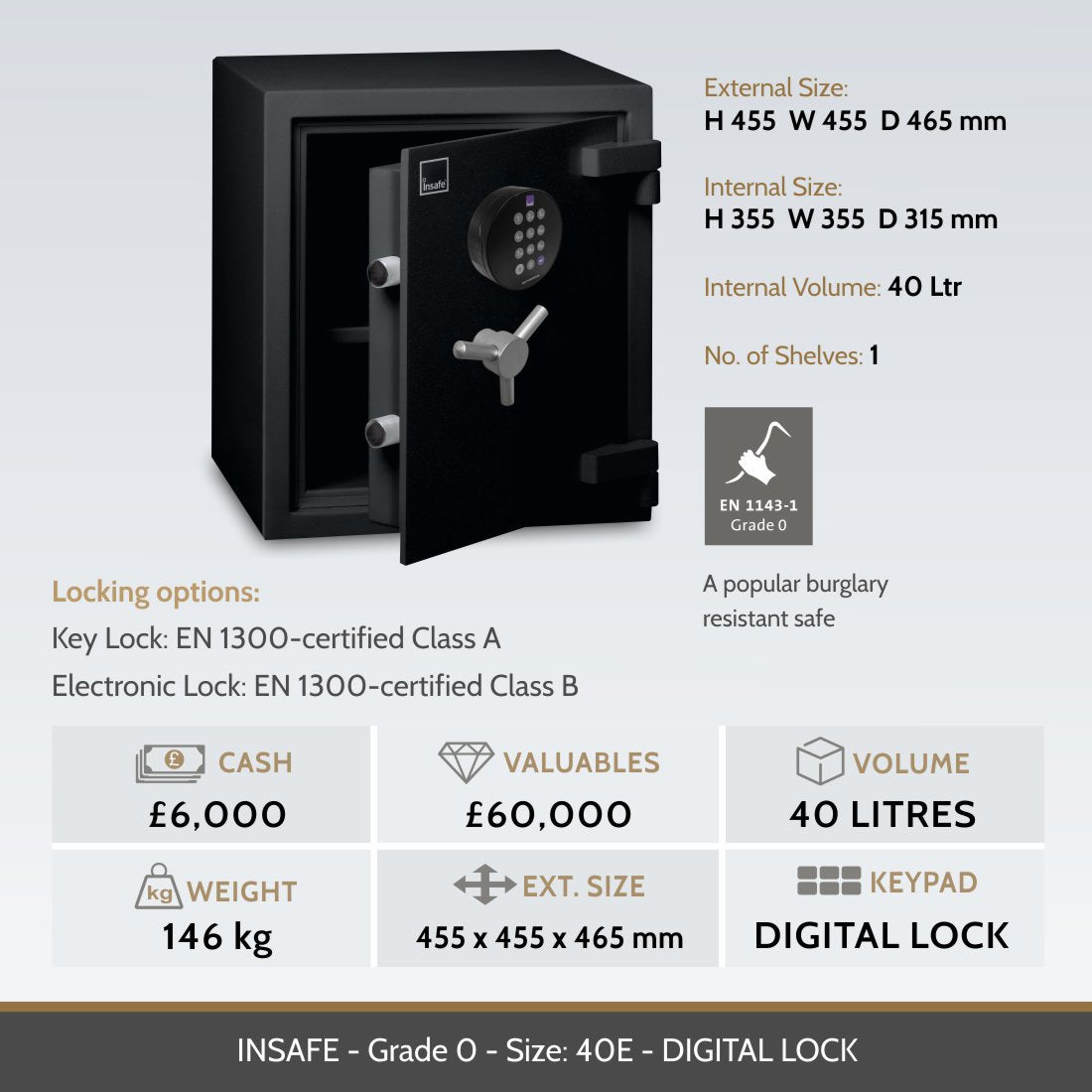 Insafe, Britannia Eurograde 0 Safe – Size: 40E – DIGITAL LOCK