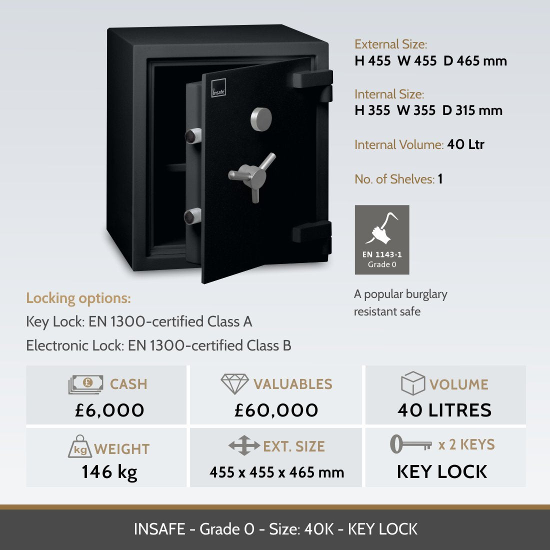 Insafe, Britannia Eurograde 0 Safe – Size: 40K – KEY LOCK