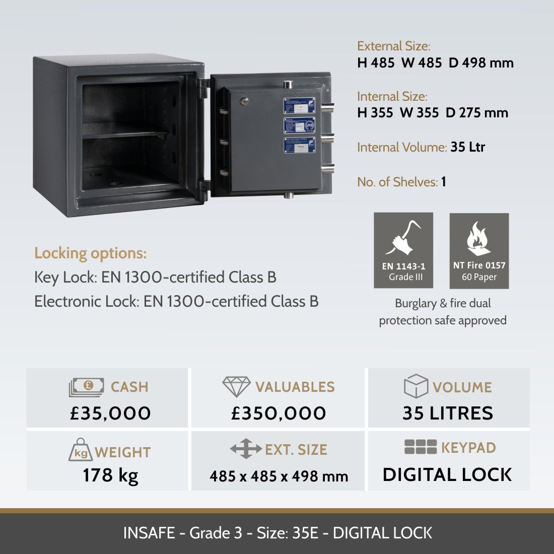 Insafe Grade 3 35E safe image and specifications table