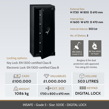 Insafe Grade 5 500E safe image and specifications table