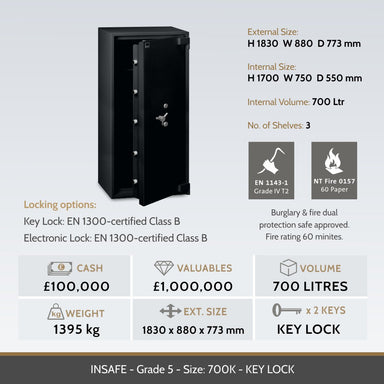 Insafe Grade 5 700K safe image and specifications table