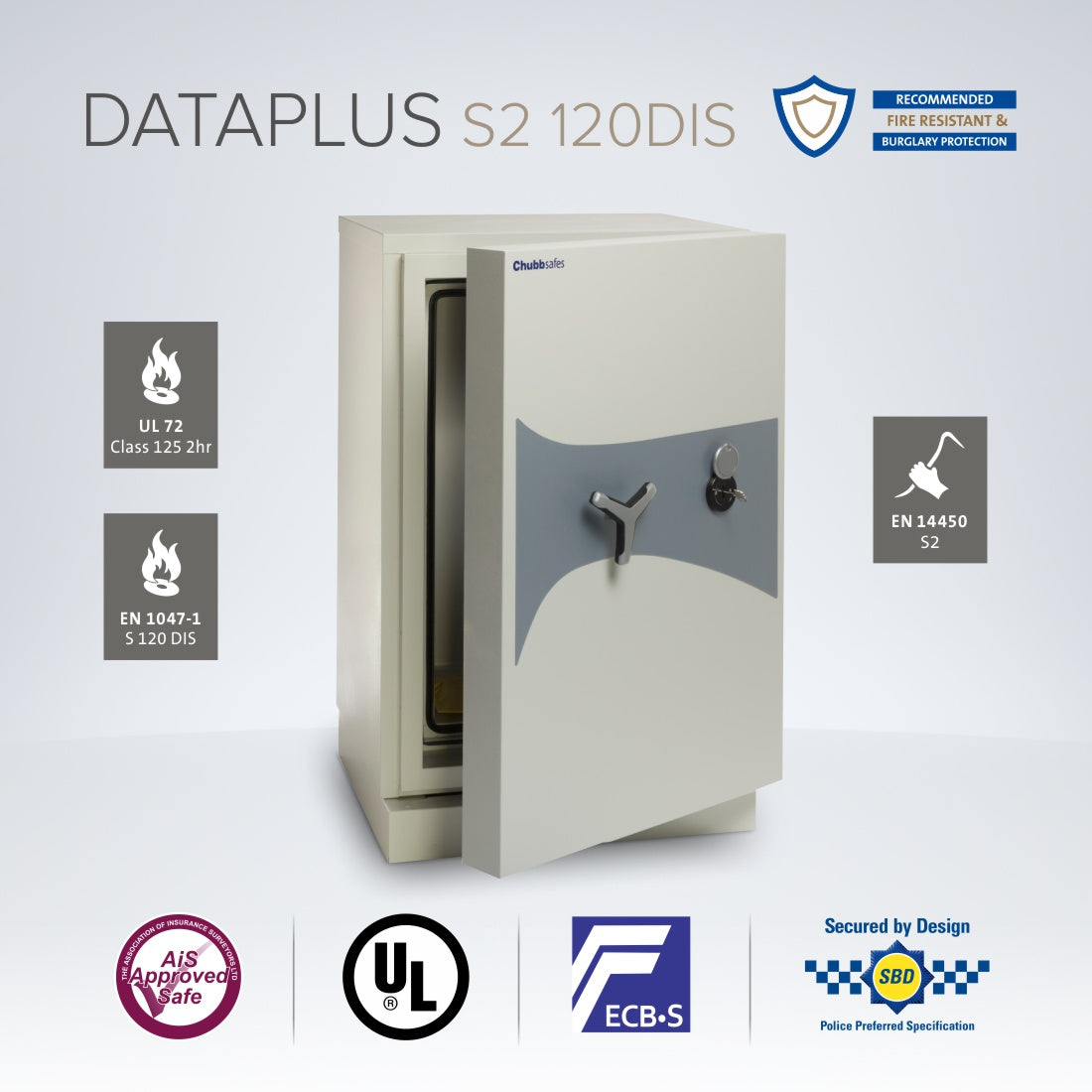 Chubbsafes, DataPlus S2 120DIS Fire Resistant Data Media Safe Size 2 - KEY LOCK