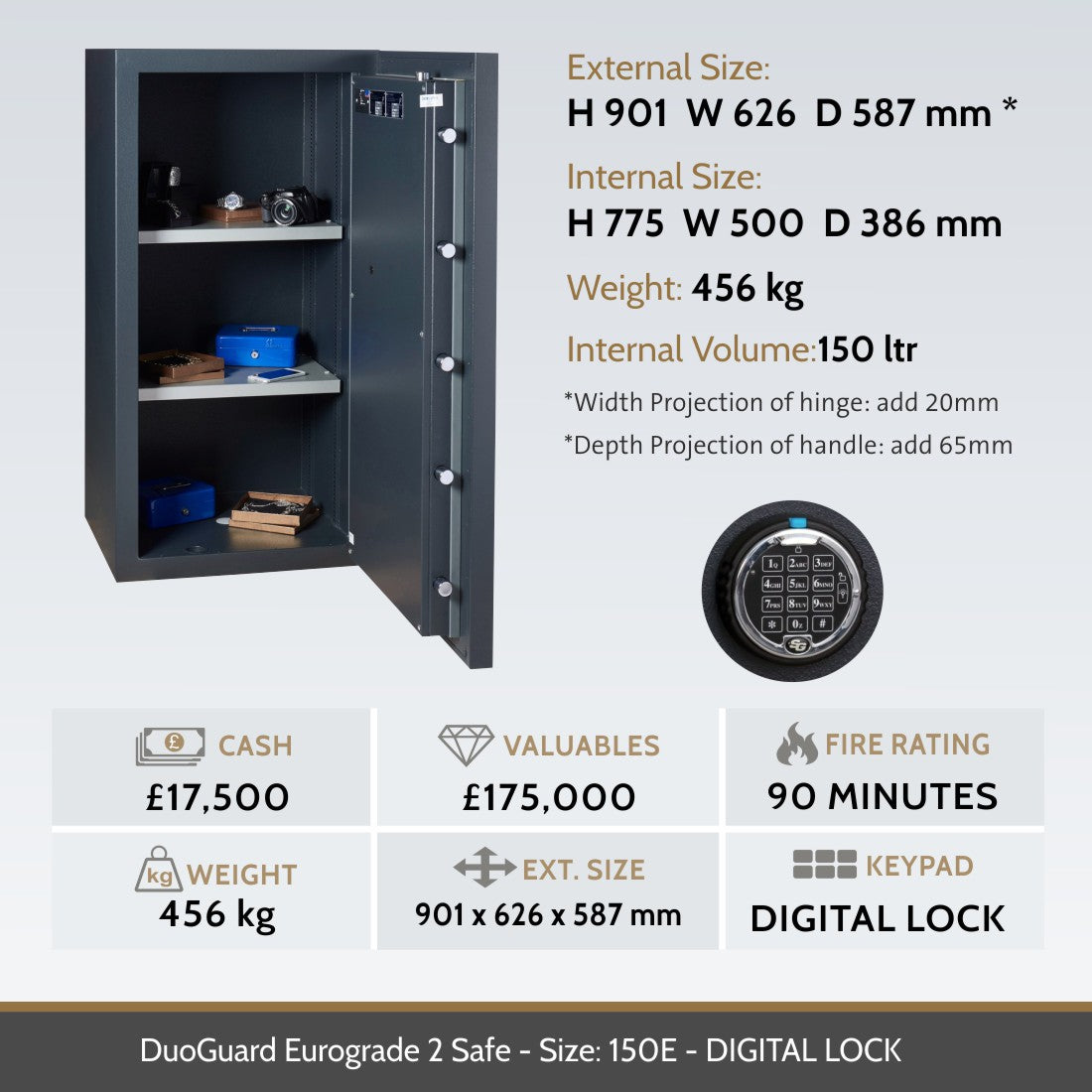 key features DuoGuard Eurograde 2 Safe Size 150E Digital Lock