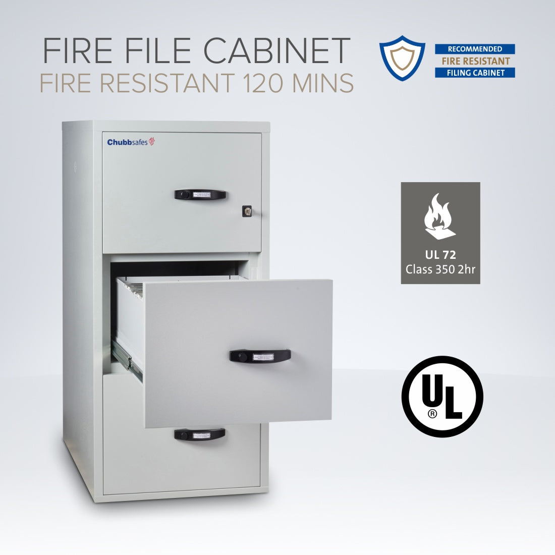 Chubbsafes Fire File 120 Filing Cabinet 3 DRAWER key lock