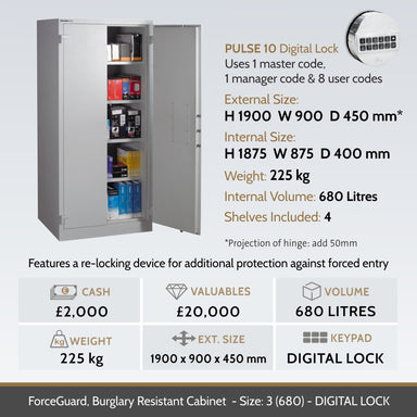 key features for a Chubbsafes ForceGuard Document Cabinet Size 3 DIGITAL LOCK