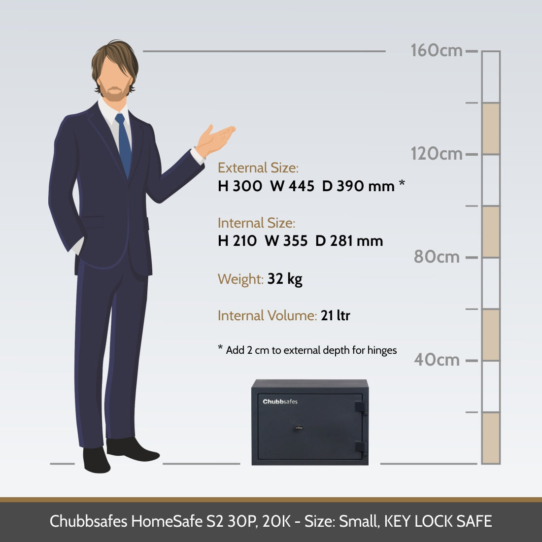 Chubbsafes, HomeSafe S2 30P - 20K - Size: Small - KEY LOCK