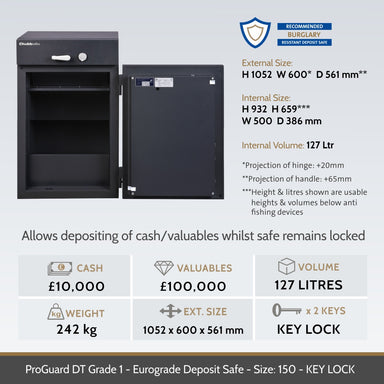 Chubbsafes ProGuard DT Grade 1 Deposit Safe Size 150K KEY LOCK