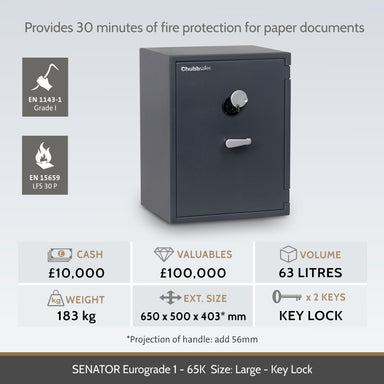 Chubbsafes Senator Eurograde 1 Safe 65K Size Large with a key lock