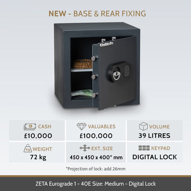 key features for a Chubbsafes ZETA Eurograde 1 Safe 40E Size Medium DIGITAL LOCK