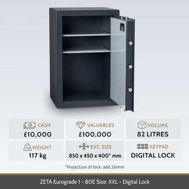 key features of a Chubbsafes ZETA Eurograde 1 Safe 80E Size XXL DIGITAL LOCK
