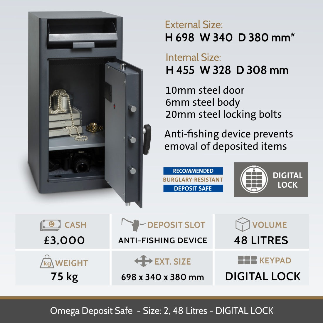Chubbsafes Omega Deposit Safe Size 2E digital lock